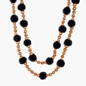 J. Crew Factory Pom-Pom and Beads Layered Necklace in Navy